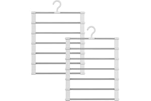6 Layers Trouser Hanger, 2 Pcs Stainless Steel Pants Rack, Foldable Ladder Clothes Organizer, Multi-Layer Pants Hanger for Sc