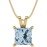 Clara Pucci 14K Yellow Gold Plated Solitaire 16" Box-Chain Necklace - Sterling Silver 2.5ct Princess Cut Aquamarine Pendant