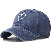 Agturber Women's Vintage Washed Baseball Cap Adjustable Cute Heart Graphic Cotton Dad Hat
