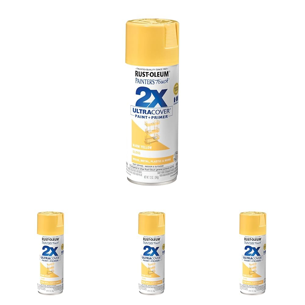 Rust-Oleum 249091 Painter's Touch 2X Ultra Cover Spray Paint, 12 oz, Gloss Warm Yellow (Pack of 4) Image