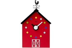 KOOKOO Red Barn Large, Farmhouse Clock with 12 Animal Sounds, a Rooster and a Rotating weathervane
