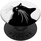 Black White Curious Cat PopSockets Adhesive PopGrip