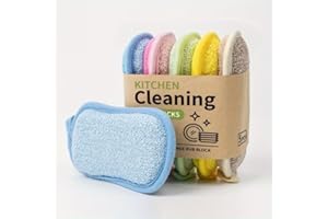 Sponge Wipes 5 Pack Washable Reusable Ergonomic Loop Dual Texture Cleaning Cloths for Kitchen Bathroom Dishes Car Travel, Mul