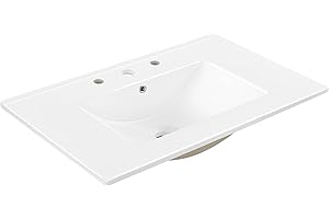 JONATHAN Y SNK1002A Ancillary 3-Hole 30 in. W x 18.25 in. D Classic Contemporary Rectangular Ceramic Single Sink Basin Vanity Top, White