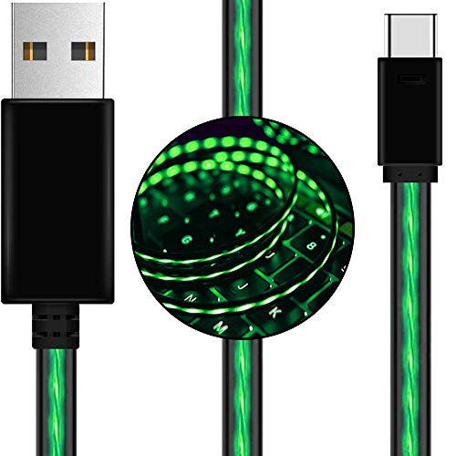 AOLIPLUS USB Type C Cable 6ft LED USB C Cable Visible Flowing Fast Charger Cord Compatible Samsung Galaxy S9 Note 9 8 S8 Plus,LG V30 V20 G6 G5,Google Pixel,MacBook,USB C Devices -Green