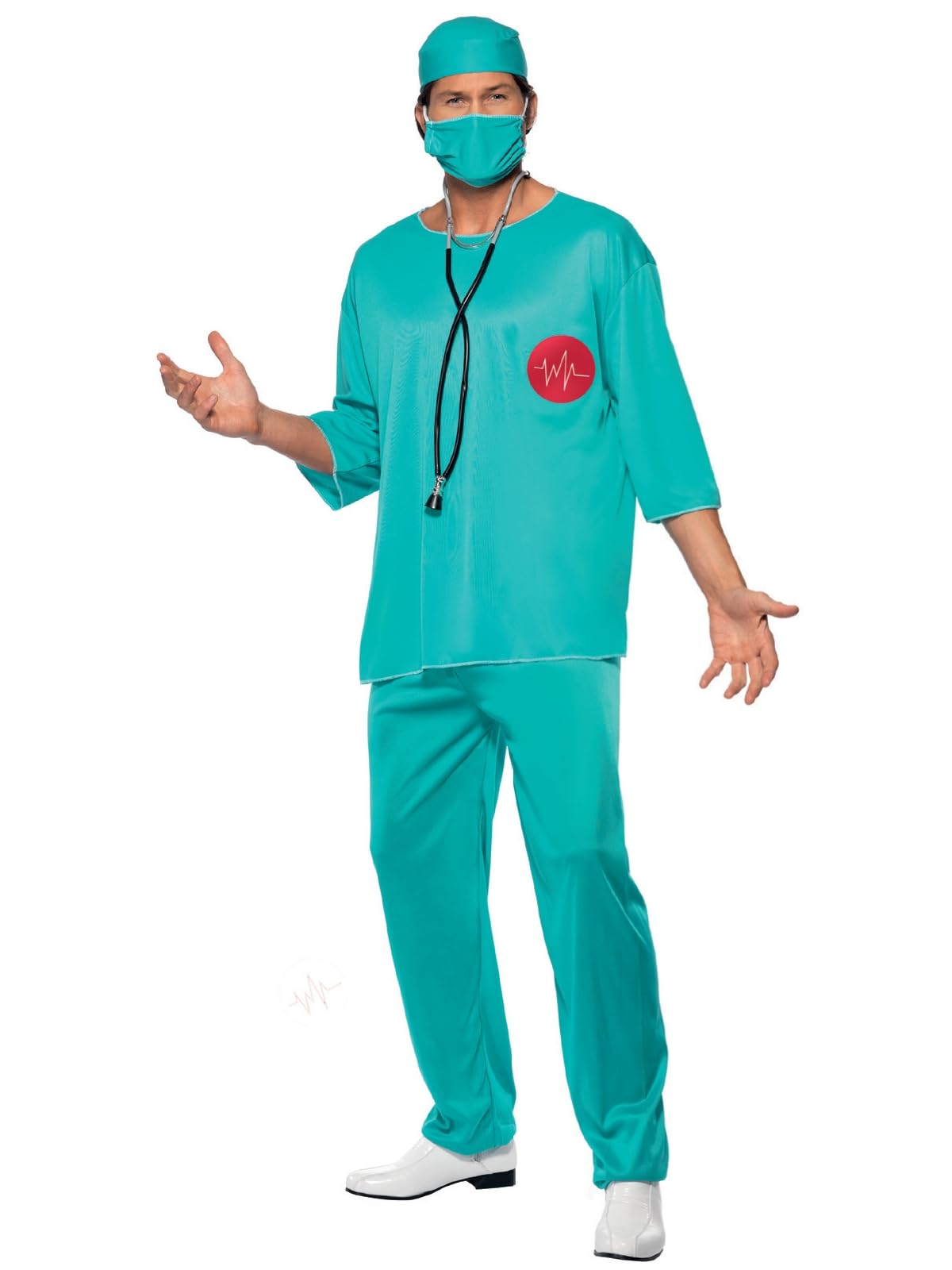 Smiffys Surgeon Costume, Green with Tunic, Trousers, Cap & Mask, Fancy Dress, Adult Dress Up Costumes