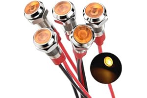 LANGIR 6mm LED Metal Indicator Light 12V-24V Waterproof Indicator Signal Lamp Pre-Wired for Dash Directional Industrial Control Panel Car Truck Boat 5pcs (Yellow)