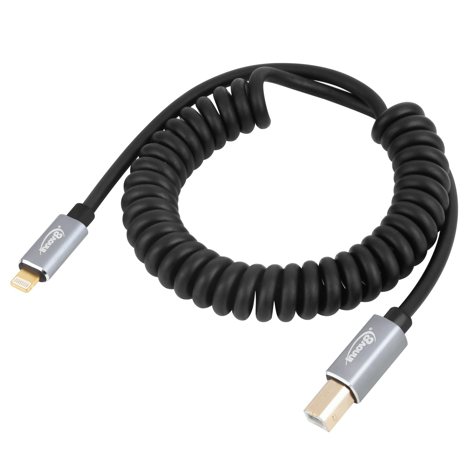 innov8 8 Pin to USB 2.0 Type B OTG Musical Instrument Midi Coiled Cable for Electronic piano, electronic organ, electronic drum, audio DAC, midi keyboard,USB microphone and other midi devices