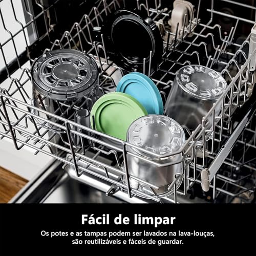Pacote com 4 Pote para Ninja Creami, Compatível Apenas com Maquina de Sorvete Ninja NC299AMZ e NC300s Series, com 4 Colheres Coloridas e 1 Colher de Sorvete, Livre de BPA e Lavável na Lava-louças