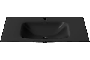 MEDUNJESS Rectangular Single Sink Bathroom Vanity Top White Solid Surface Resin Vanity Top in Glossy White (Black 39X21 inch)