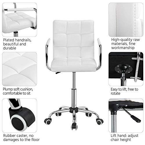 Yaheetech White Desk Chairs With Wheels/Armrests Modern PU Leather Office Chair Midback