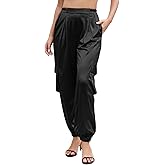 ZAFUL Womens Satin Joggers 2025 Boho Chic Cargo Jogger Pants High Waisted Stretch Silk Ankle Pants Slack Trousers