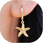 BSGRL Huggie Earrings-14k Gold Plated Bee Feather Moon Star Leaf Cross Starfish Snakle Heart Shell Drop Huggie Hoop Earrings For Women