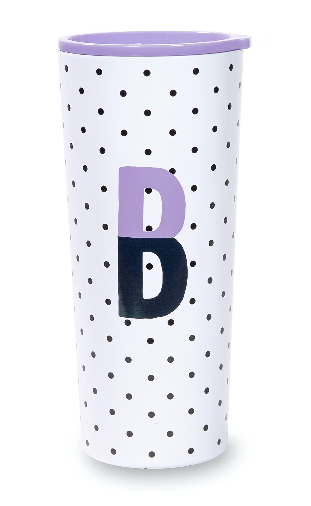 Kate Spade New York Insulated Stainless Steel Initial Tumbler, 24 Ounce Double Wall Travel Cup with Lid, B (Purple)