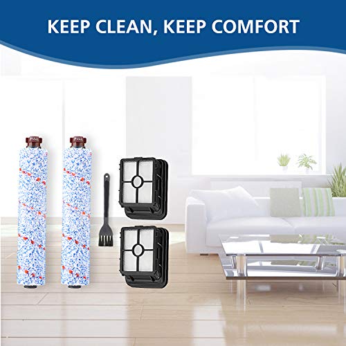 LINNIW Multi Surface 1868 Brush Roll and 1866 Vacuum Filter Compatible Bissell CrossWave, Replaces Part # 1608683, 160-8683, 1608684 (2 Filters & 2 Multi Surface Brush Roll)