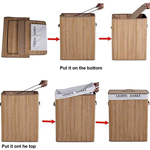 Sturdy and Durable Bamboo Laundry Hamper Basket Washing Clothes Storage Bin Sorter USA Natural Used to Organize Dirty Clothes, Sundries, Books, Quilt Covers