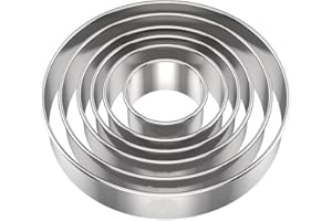 6 Piece Stainless Steel Round Cookie Cutters Set (2 to 6 Inch), Large Circle Biscuit Cutters Perfect for Baking, Donuts, Past