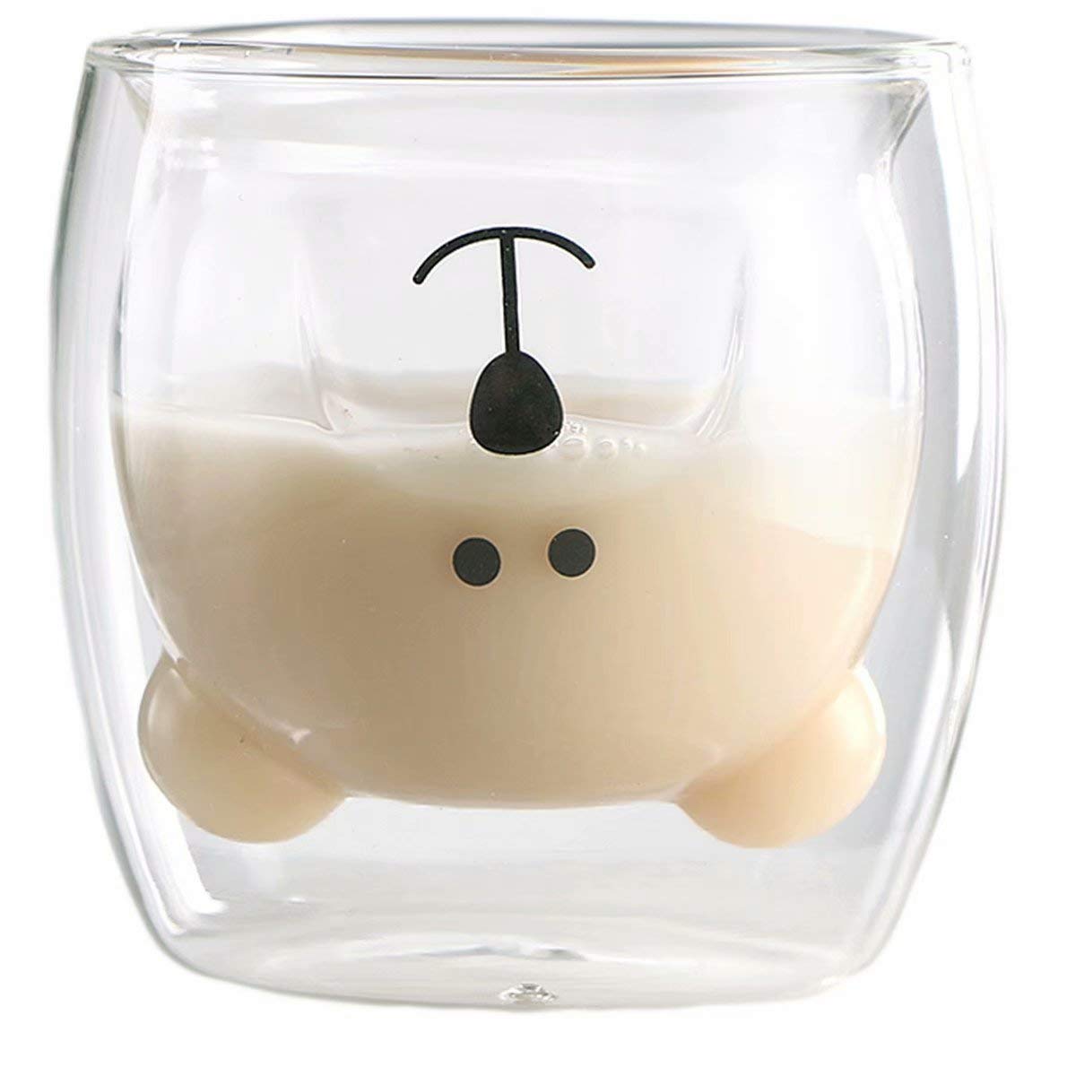 Double Wall Glass Coffee Cup Christmas Tree Small Bear Milk Design Creative Birthday Gift Valentine's Day Romantic (White Bear)