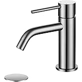 JXMMP Single Hole Bathroom Sink Faucet with Pop-up Drain Assembly and Faucet Supply Lines, Brushed Nickel Single Handle Lavatory Basin Faucets Taps