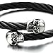 Elastic Adjustable Mens Skull Bangle Bracelet Steel Twisted Cable Cuff Bracelet Silver Black