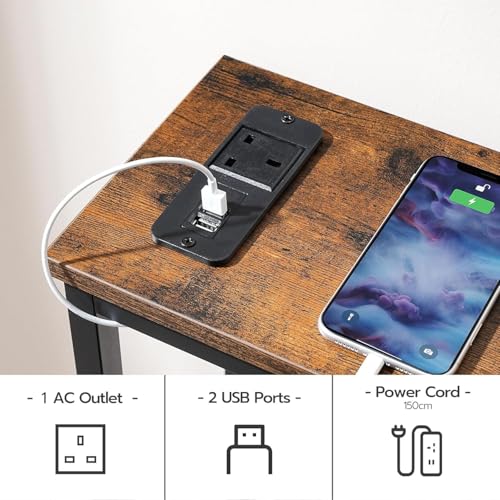 HOOBRO Narrow Console Table with Charging Station, Skinny Entryway Table for Living Room, Slim Console Table Behind Couch, Sofa Table for Hallway, Foyer, Rustic Brown and Black EBF114KXG01
