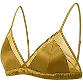 SilRiver Women's Satin Triangle Bralette Tops Silk Wirefree Bra mesh Cami Bra with Removable Pads