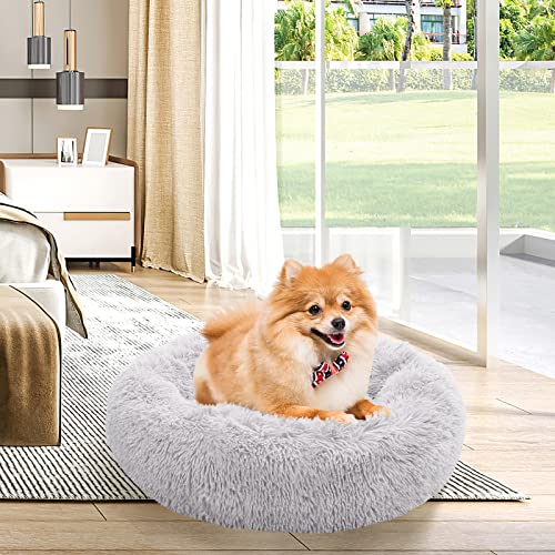 NOYAL Calming Dog Bed Donut Anti Anxiety Fluffy Dog Bed for Small