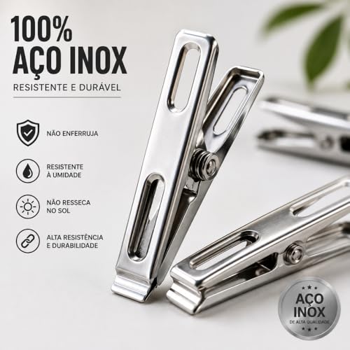 Kit 40 Prendedores de Roupa em Aço Inox Resistente - Pregador de Roupa Inox para Varal, Embalagens, Papelaria - Kit Prendedores Premium Duráveis, Fortes e Resistentes ao Sol e Vento - Amel (40)