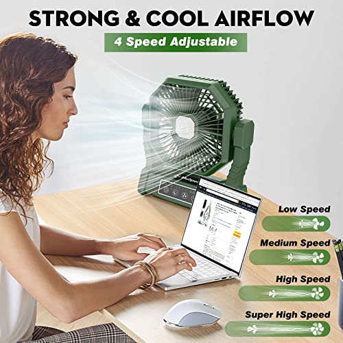 Camping Fan with LED Light, Portable Rechargeable Fan for Outdoor Camping Tent with Remote, Powerful 4 Speeds USB Desk Fan for Fishing, Power Outage, Picnic