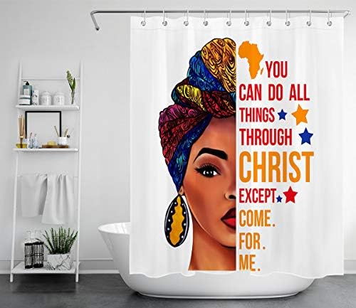 HVEST African American Woman with Quotes Shower Curtain Black Girl Tribal Woman Shower Curtain Black Girl Shower Curtains for Bathroom Decor, 60W x 72H Inches Shower Curtain Sets with Hooks HVEST African American Woman with Quotes Shower Curtain Black Girl Tribal Woman Shower Curtain Black Girl Shower Curtains for Bathroom Decor, 60W x 72H Inches Shower Curtain Sets with Hooks