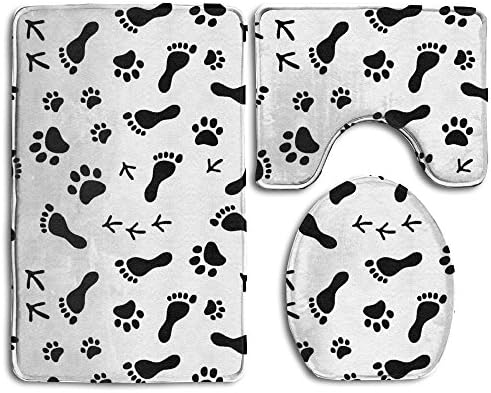 Usieis Dog Paw Non-Slip Toilet Rug Sets 3 Pcs Bathroom Mats Rug Lid Toilet Cover