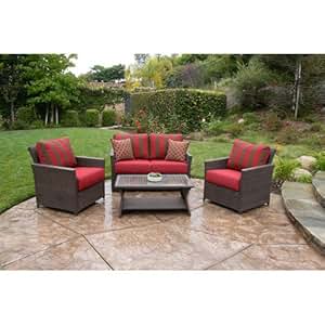Amazon.com : Deep Red Rushreed 4 Piece Patio Conversation ...
