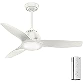 Casablanca Wisp Indoor Ceiling Fan with LED Light and Remote Control, Small, Fresh White finish