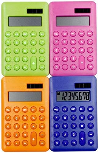 Calculator x Four - Hand Held Pocket Mini Small - School/Kids/Home/Office/Nurses- Solar/Battery - Basic Fully Functional - 8-Digit Display - Parties/Gifts/Events/Stocking fillers