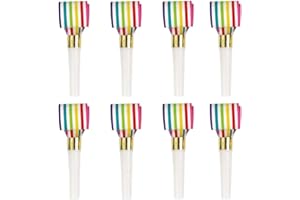 Unique Vibrant Rainbow Stripe Squawker Blowouts, 8 Count, Eco-Friendly Paper Celebration Noise Makers - Perfect For Birthday Parties & Events