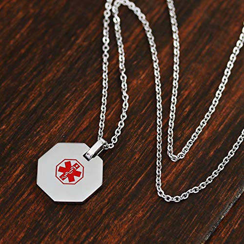 My Identity Doctor - Medical Alert Mens Womens Necklace with Pendant - Custom Engraving for Diabetes Warfarin Dialysis Stroke Pacemakers - 27in - 68.5cm Chain - Red