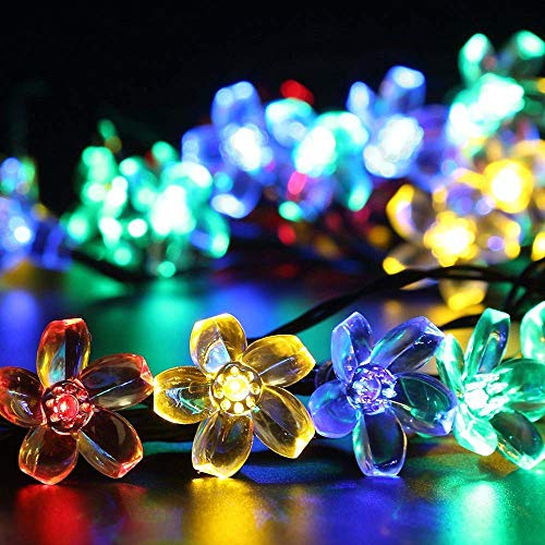 On Sale 21ft 50 LEDs Plum Blossom Lights String Solar Powered, 8 Lighting Modes Fairy Lights, Gift Ideas Christmsa Decor for Outdoor, Home, Lawn, Wedding, Patio, Party and Holiday