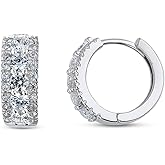 BERRICLE Sterling Silver Gold Flashed CZ Small/Large Statement Hoop Earrings for Women, Minimalist Simulated Diamond Cubic Zirconia Trendy Huggie Earrings - Bar, Double Row, Inside-Out Designs