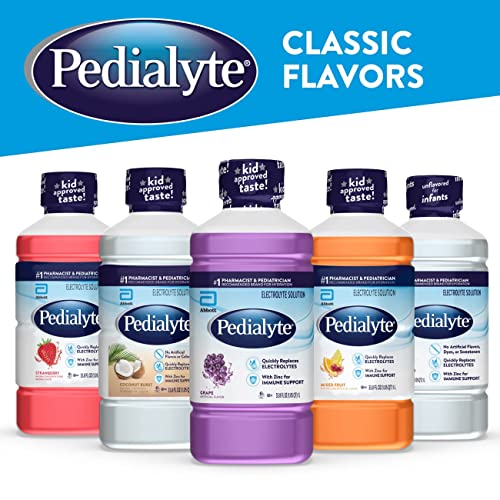 Pedialyte Electrolyte Solution, Unflavored, Hydration Drink, 4 bottles
