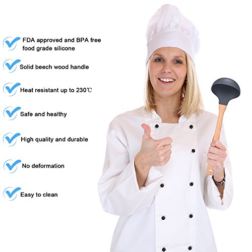 Cooking Utensils Set Vemico 9 Piece Kitchen Utensils Set Wooden Handles Silicone Non-stick Utensils BPA Free Non Toxic Turner Tongs Spatula Spoon Chef Kitchen Tool Set With Peeler(Grey)