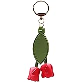FYSIVOKE Leather Tulip Flower Keychain, Boho Floral Accessories Key Chains for Women Girls Wallet Purse Ring Pendant Charms