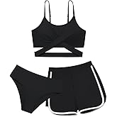 Adarl Girl's 3 Piece Bikini Set Cross Strap Swimsuits for Girls Bathing Suit with Shorts Teen Swimwear Swimming Suit