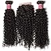 Beauty Forever Hair Unprocessed Brazilian Virgin Curly Hair Weave 3 Bundles with 1piece Free Part Lace Closure 100% Human Hair Extensions Natural Color (22 24 26 +20closure)