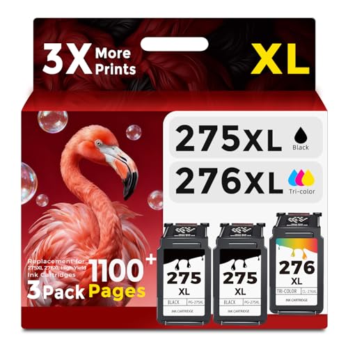 Ubinki 275XL 276XL Compatible Ink Cartridge Replacement for Canon 275 276 PG-275 CL-276 XL PG275 CL276 (2-Black, 1-Color, 3-Pack) Work with TS3522 TR4720 TS3520 TS3500 TR4700 TS3500 Printers