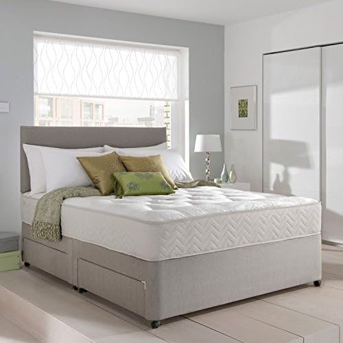 Grey Suede Memory Foam Divan Bed Set With Mattress Headboard And