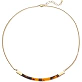 FAMARINE Tortoise Shell Collar Necklace, Tortoise Resin Curved Bar Pendant Thin Chain Necklace 17" for Women Lover