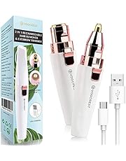 Rechargeable Eyebrow Trimmer & Facial Hair Remover for Women, 2 IN 1 Eyebrow Razor and Painless Hair Remover, Eyebrow Lips Body Facial Hair Removal for Women with Built-in LED Light