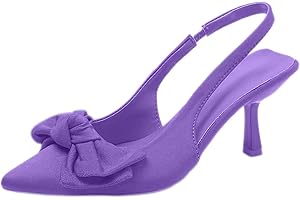 Women's Slingback Heels with Bow Slip On Closed Pointed Toe Kitten Pumps Comfortable Elegant Dress Wedding Party Shoes