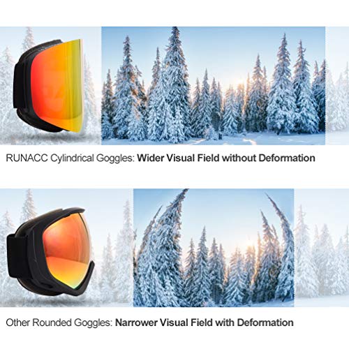 RUNACC Ski Snowboard Snow Goggles Magnet Layers Lens Over Glasses, Anti-Fog 100% UV400 Protection for Men & Women (Red)