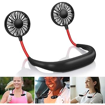 Hand Free Personal Fan USB Rechargeable, Portable Wearable Necklance Mini Fan, Dual Wind Head & 360 Degree Free Rotation Perfect for Sports,Music Festival, Traveling - by Auteve (Black)